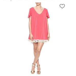 Judith March | coral | flutter sleeve | tassel hem | V-neck | S | tunic/dress